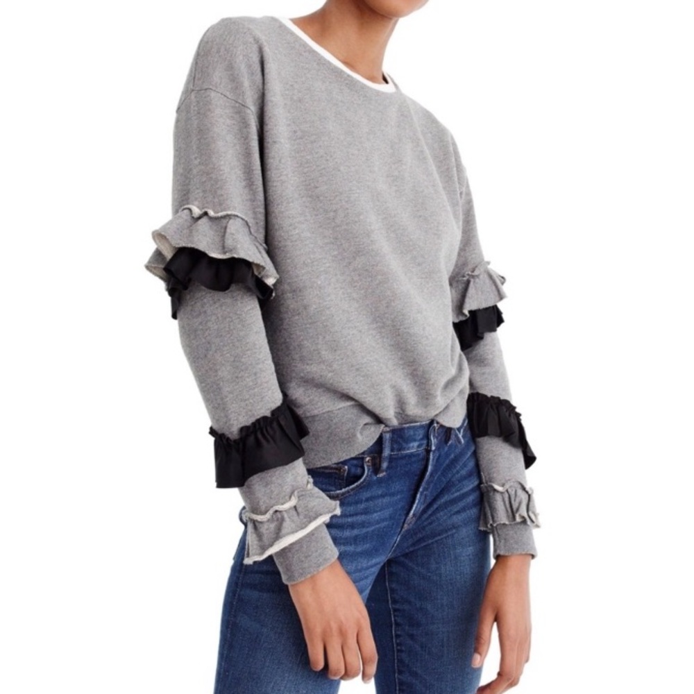 J Crew Ruffle Sleeve Sweatshirt - Picture 1 of 6
